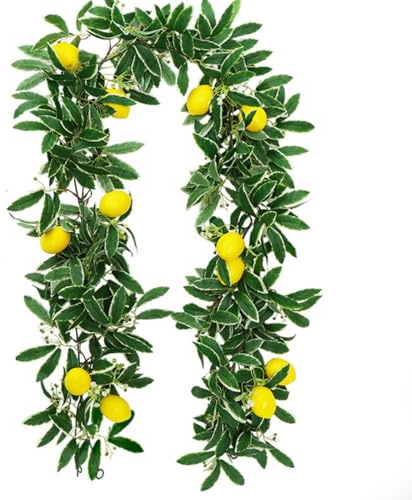 Lot de 2 guirlandes de citrons artificiels et myrtille - Guirlande de fruits artificiels avec citron vert - Décoration pour fête de table - Fleurs suspendues - Plantes, fruits et baies - Blanc