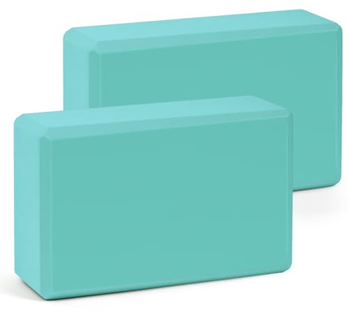 Flintronic Blocchi Yoga 2 Pezzi, Mattoni Yoga in Schiuma Eva ad Alta Densità, Antiscivolo Leggero Pilates Blocks per Stretching, Meditazione, Azzurro