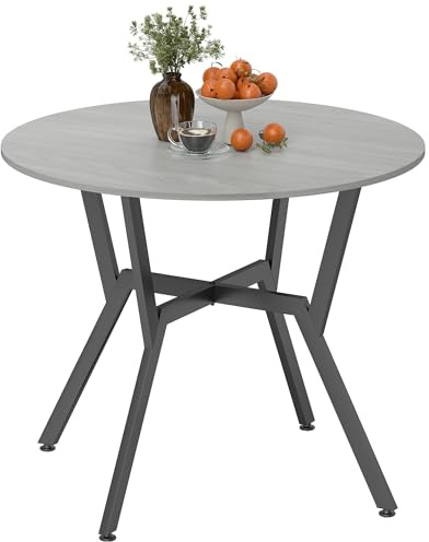 HOMCOM Dining Table, Round Kitchen Table with Black Legs, Anti-slip Foot Pads for Living Room, Dining Room, 90 x 76 cm, Grey