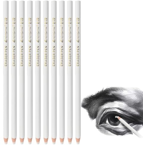 YIPFEN 10 lápices de Goma Suaves, Ideales para Artistas, Dibujar, ilustrar y bocetos con carbón, fáciles de Transportar y Manejar (Blanco)