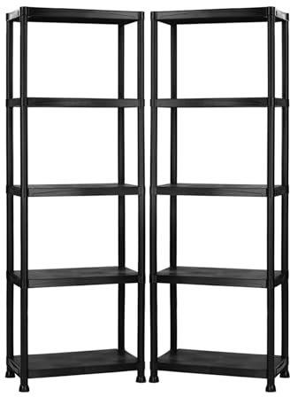 Oypla 2x 5 Tier Black Plastic Heavy Duty Shelving Racking Storage Unit