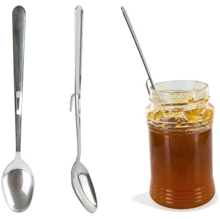 COOK CONCEPT - KU6317 Cuillères Long Manche Inox pour Confiture - Adaptées au Rebord des Pots - Lot de 2 - Dimensions : 19 x 3 x 2,5 cm - Couleur : Gris