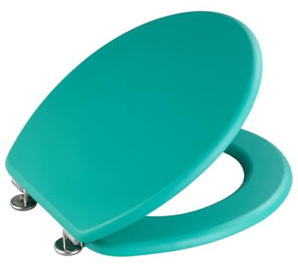 WENKO WC-Sitz Prima Grün Matt, hochwertiger Toilettensitz im Retro-Style, WC-Deckel inkl. Wandpuffer & rostfreier Edelstahlbefestigung, Spülkastengeeignet, Toilettenbrille aus MDF, 37 x 41 cm