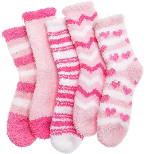 Anlisim Fuzzy Socks for Women, Soft Comfy Cozy Fluffy Thick Winter Warm Fleece Slipper Socks (5-9, Pink)