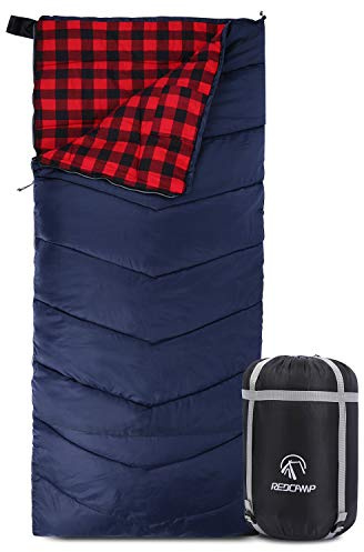 REDCAMP Sac de couchage en flanelle doublé de coton pour adulte, sac de couchage compact pour camping, pêche, 3-4 saisons par temps froid, rouge, 0,9 kg