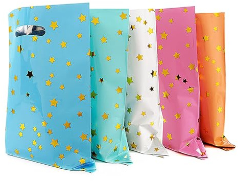 25 PCS Party Bags Colorful Pentagram,Plastic Gift Bag,5 Color