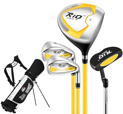PGM Junior Golf Club, Rio Golf Clubs Complete Set Right Handed for Children Kids 6-8 Height：3'9 - 4'5, 4 Pieces Youth Golf Clubs with Stand Bag for Boys & Girls Orange