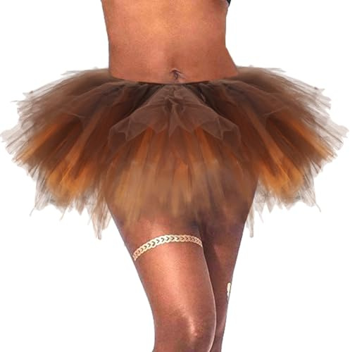 Dmaiy Women Tutu Skirt Classic Elastic Tulle Dance Skirts Layered Ballet Skirt Fluffy Adult Tutus for Festival Costume Party(Orange-Brown)