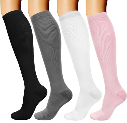 DRESHOW 4 Pairs Compression Socks For Women&Men Circulation Best Support for Athletic Running Cycling Travel