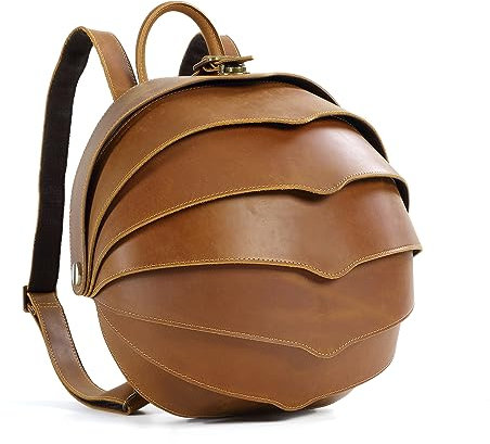 AIGUONIU Retro-Rucksack aus echtem Leder, Käferform, Herren-Lederrucksack, Große Braun, Small/Medium, Vintage