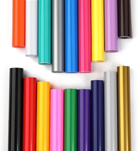 HTVRONT Permanent Vinyl Roll, 12 x 3FT(30.5x91CM) Multi-Color Permanent Vinyl for Cricut, Silhouette - Easy to Weed & Transfer, 18 Rolls Adhesive Vinyl Roll for Indoor & Outdoor Decal