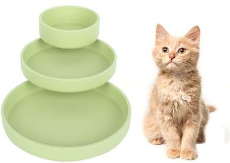 Lollanda - Set di 3 ciotole per gatti, in silicone, ovale, in silicone, per cibo secco e umido (verde chiaro)