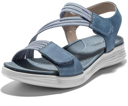 JOMIX Sandali Donna Estivi a Strappo Sandali Bassi Eleganti Comodi Ciabatte con Elastici Regolabile da Casa Spiaggia Mare Scarpe Punta Aperta per Estate SD9293 (Blu, 37)