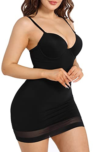 Vêtement galbant sous une robe, sous-vêtement pour robes, gainant le corps, contrôle du ventre avec soutien-gorge intégré, noir, Medium