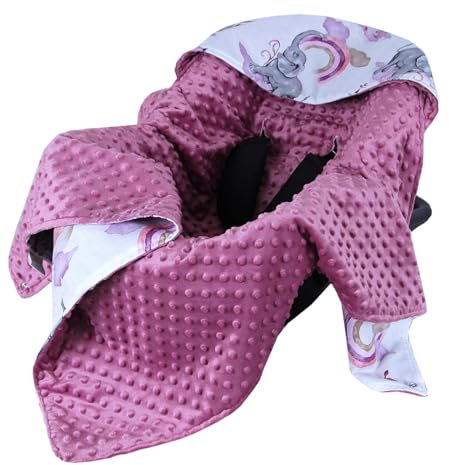 Babylux Baby EINSCHLAGDECKE 90 x 90 cm Einlage Babyschale Kinderwagen Buggy Decke Autoschale Autositz Minky Baumwolle 3-Punkt-Gurt Kleinkind Babydecke (125. Elefanten Rosa)