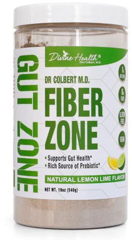 Dr. Colbert, MD Fiber Zone Powder | Lemon-Lime Flavor | Prebiotics | 6g Insoluble & Soluble Fiber | Psyllium Husk | Inulin | Recommended in Keto Zone Diet & Healthy Gut Zone | 19 oz | 60 Servings