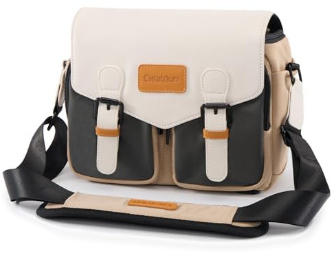 Cwatcun Kameratasche,Wasserdicht Kamerataschen Klein Umhängetasche, Kamera Tasche,Vintage Kamera Messenger Tasche für Spiegelreflex, Kompaktkamera, Systemkamera,L