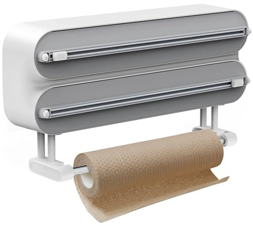 Distributore di Pellicola con Taglierino 3 in 1 Dispenser Universale per Pellicole e Portarotolo da Cucina Dispenser di Pellicola Trasparente per la Cucina Salvafreschezza