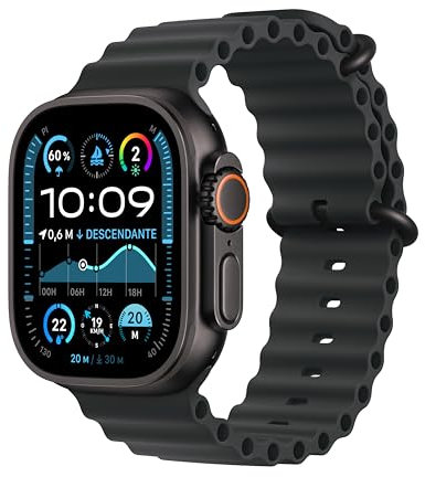 Apple Watch Ultra 2 (49 mm GPS + Cellular) Montre de Sport connectée avec Boîtier en Titane Noir et Bracelet Océan Noir. Suivi de l’activité, GPS Haute précision, autonomie Extra-Longue