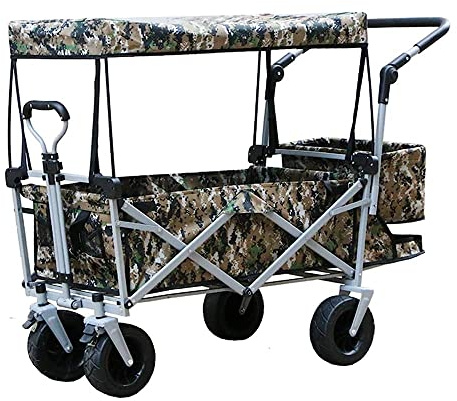 CRBUDY Carretilla de Mano, Carretilla Plegable, Rueda Ancha, Carga máxima de 100 kg, con Remolque para jardín en el Techo, Carretilla de Mano Festivales, Camping/Negro