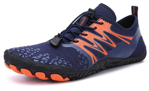 ENEN Barefoot Shoes Séchage Rapide, Chaussures Aquatiques Homme Femme, Chaussures Pieds Nus avec Trou de Drainage, Chaussette Piscine Antidérapant, pour Plage Sport Escalade Marche (Bleu Marine,44)