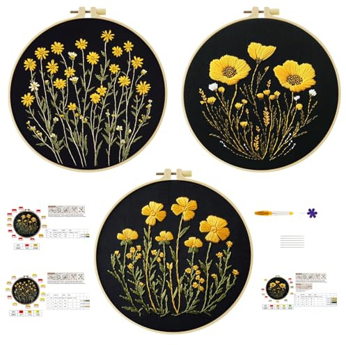 cukol cukol Kit Ricamo Principianti Prestampato Completo Quadro Facile 3pcs