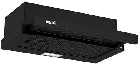 Baridi 60cm Telescopic Cooker Hood with Aluminium Filters, Black Undercounter Extractor Fan - DH287