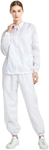 Men's Women's ESD Two-Piece Cleanroom Coverall | Anti-static Coverall Set/Work Suit for Cleanroom ESD Protected Areas (White,l)