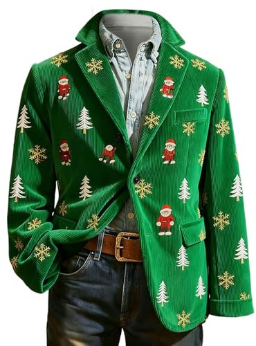 Generisch Giacca da uomo per Natale, Giacca in corduroy da uomo, Giacca natalizia con motivo natalizio, Abito da cerimonia, Motivo natalizio, Giacca natalizia, Abito festivo, Risvolto, Blazer da festa