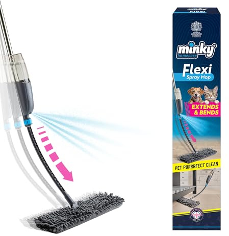 Minky Flexi Spray Mop, Dual Head & Spray Trigger, Deep Clean Flat Floor Mop For All Types of Floors, 350ml Refillable Bottle, Reusable 100% Microfibre Pad