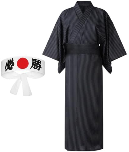 HiyyFloy Japanischer Yukata Kimono Stirnband Für Herren, Traditioneller Kimono, Samurai Hakama Uniform, Cosplay-kostüm