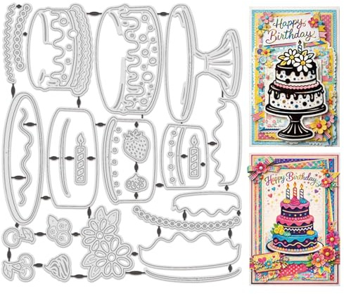 UNICRAFTALE Matrice de Découpe de Gâteau d'Anniversaire pour Création de Cartes Réutilisable en Acier au Carbone Multi couches Gabarit de Gaufrage Matrice de Découpe pour Album Scrapbooking Déco