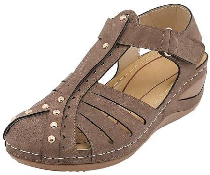 2026 sandali da donna estivi solido gancio loop casual punta rotonda comode scarpe da spiaggia, Marrone, 38.5 EU