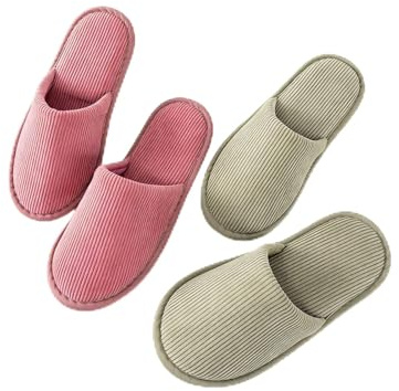 EQLEF 2 pares de pantuflas invitados lavables para casa, hotel y viajes – Zapatillas de interior premium de pana antideslizantes, ligeras, zapatillas hotel para (Rosa y verde para EU 37-39)
