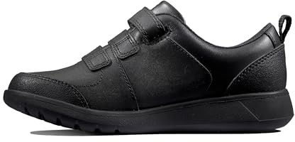 Clarks Boys Scape Sky Y Wide Fit Uniform Sneakers, Black Leather, 4 UK Wide
