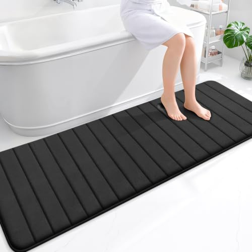 smiry Memory Foam Bath Mat 60 x 180 cm Bathroom Mat Black | Extra Soft Non-Slip Absorbent Machine-Washable, Plush Cushioned for Cozy Foot Feel, Ideal for Shower, Sink & Bathroom Entry