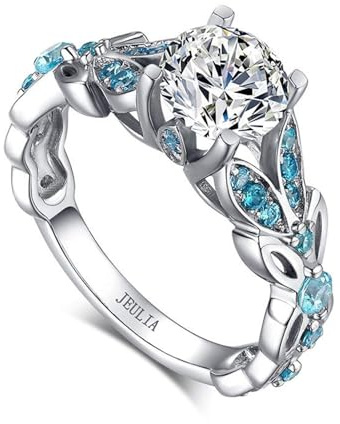 Jeulia Simulated Gemestone Butterfly Rings Sterling Silver Round Cut Bridal Set Birthstone Aquamarine Blue CZ Engagement Rings Anniversary Promise Rings for Her with Jewelry Gift Box (6)…