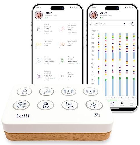 Talli Daily Baby Monitor - Log Feedings, Diapers, Sleep & More with 1-Touch, Device Links to The Talli App for Real-Time Monitoring & Sharing Data with Family, Caregivers & Doctors, Alexa Compatible
