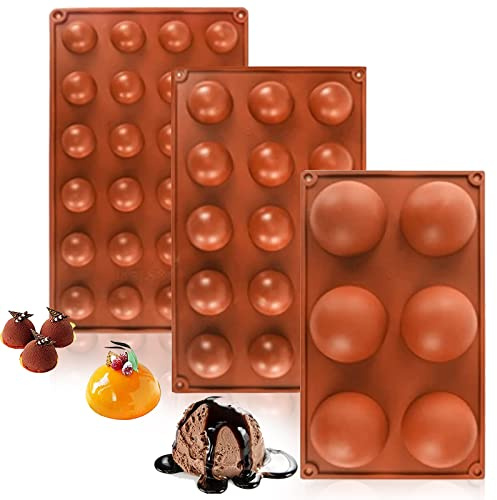 LUKIUP® Silikonform Halbkugelform, 6 Löcher, Halbkreis, 15 Löcher, halbrund, 24 halbrunde Löcher, Ø 6,7 cm, Ø 3,7 cm, Ø 2,7 cm, für die Herstellung von Schokolade, Kuchen, Gelee und Kuppelschaum