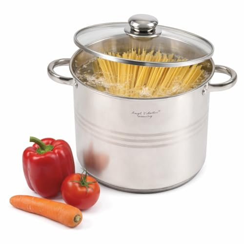 HOOZ Universalkochtopf aus Edelstahl mit Glasdeckel - Ø22 cm | Großvolumen 7,2 Liter | Für Induktion Gas Ceran Elektro | Suppen Nudeln Fleisch Gemüse | Robuster Topf mit Thermoboden