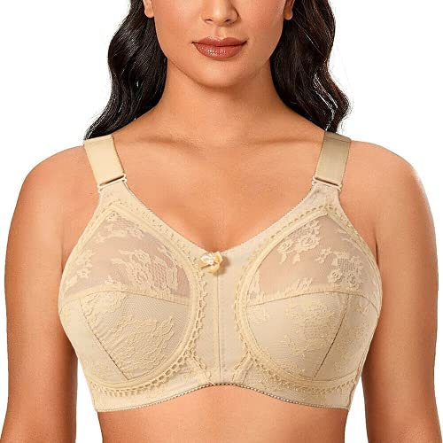 Ayigedu Ladies Plus Size Bra Minimiser Full Coverage Firm Hold Non Padded No Wired 38DD Beige