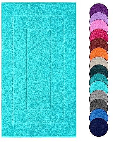 Lashuma Badezimmermatte schnelltrocknend 50x80 cm, London Duschvorleger Baumwolle groß Lagunen - Türkis