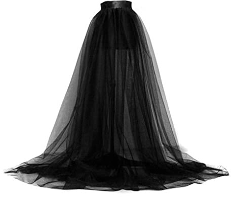 Desmontable tren vestido de novia vestido de novia falda de tul para fiestas nocturnas mujeres longitud piso ver a través del vestido de la correa de la cintura estilo capa, Negro , Talla única
