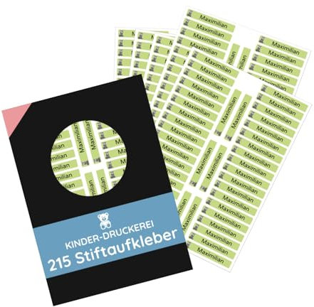 215 Stück personalisierte Stiftaufkleber Stiftetiketten 40x6 mm - Namensaufkleber mini/sehr klein - Aufkleber für Stifte, Buntstifte, Füller/Wasserfest/Kratzfest (Limette, Set 215 Stück)
