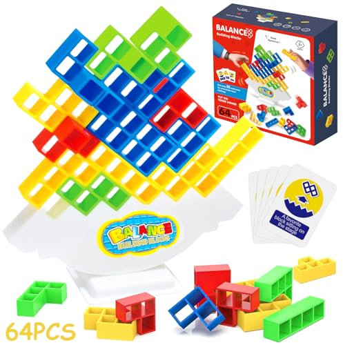 Tetra Tower Spiel, 64 Stück Kreative Stapelspiel Spielzeug, Tetris Spiel Stapeln Spielzeug, Balance Spielzeug Tower Game, Kinder bausteine balancespiel für Jungen Mädchen ab Jahre 3+