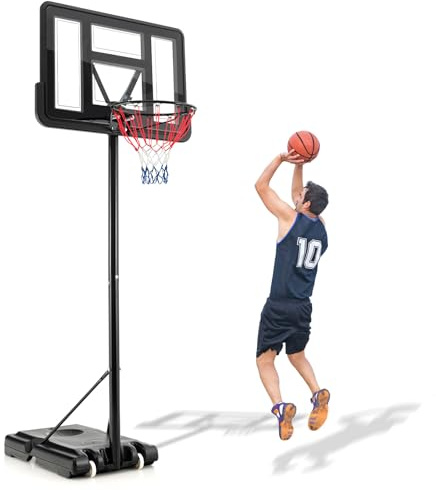 KOMFOTTEU Canestro Basket per Esterno, 12 Livelli di Altezza Regolabile 130-305 cm, Supporto da Basket Portatile con Ruote, Base in PE e PVC, Pallacanestro per Interni con 2 Reti, per Bambini e Adulti
