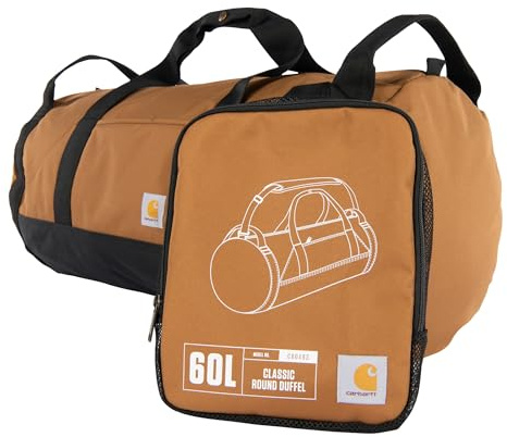 Carhartt Classic Round Duffel with Utility Pouch, Heavy-Duty, Water-Resistant Packable Gear Bag for Jobsite, Carhartt Brown, 25L, Classic Round Duffel with Utility Pouch, Heavy-Duty, Water-Resistant