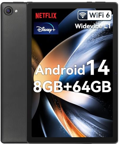 Whitedeer Tablet 10 pollici Android 15 Octa-Core, Face ID, OTG, 20GB+64GB+1TB Espansione, 1280 * 800 IPS, Split-Screen, WiFi 6, BT5.3, Doppia Fotocamera 5MP+8MP, 5000mAh, Widevine L1 (Nero)