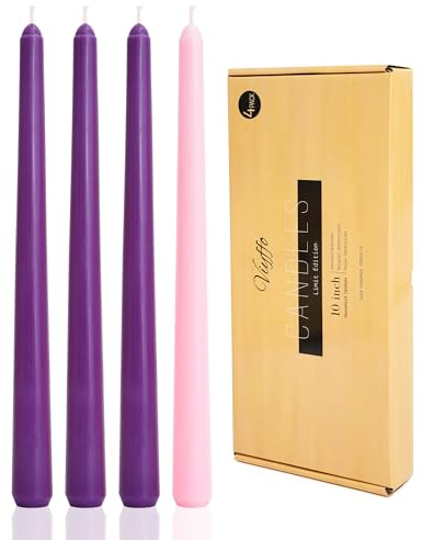 Viyffo Juego de 4 velas cónicas de Adviento de 10 pulgadas, color morado y rosa, sin perfume, sin goteo, sin humo, para iglesia y celebraciones