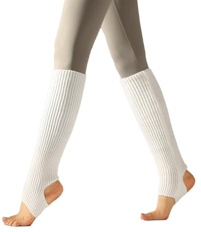 BrightGlow Jambières de ballet pour femme - Jambières courtes pour fille - Avec trou au talon - Chauffe-jambes - Pour ballet, fitness, yoga, Blanc#, taille unique